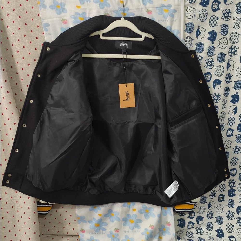 Stussy Black, White & Yellow Varsity Bomber Jacket - Picture 9 of 11